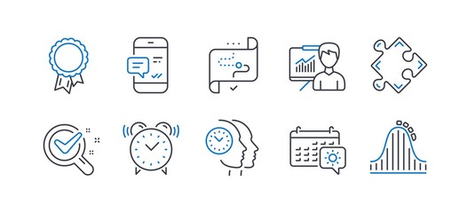 Set of Business icons, such as Success, Presentation, Chemistry lab, Alarm clock, Smartphone notification, Strategy, Travel calendar, Time management, Target path, Roller coaster. Vector