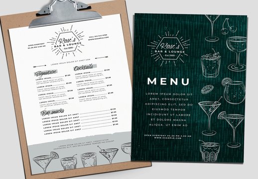 Cocktail Menu Layout with Green Textured Background