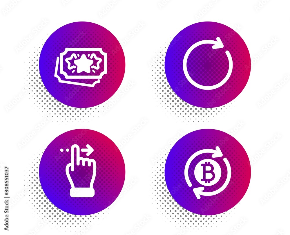 Poster loyalty points, synchronize and touchscreen gesture icons simple set. halftone dots button. refresh 