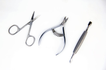 Tools of a manicure set on a white background
