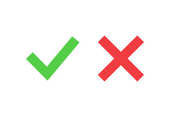 Check mark and cross signs, green checkmark OK and red X icons