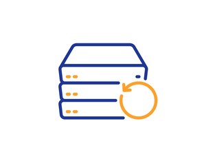 Backup data sign. Recovery server line icon. Restore information symbol. Colorful outline concept. Blue and orange thin line recovery server icon. Vector