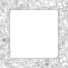 Square romantic frame with hand drawn floral element
