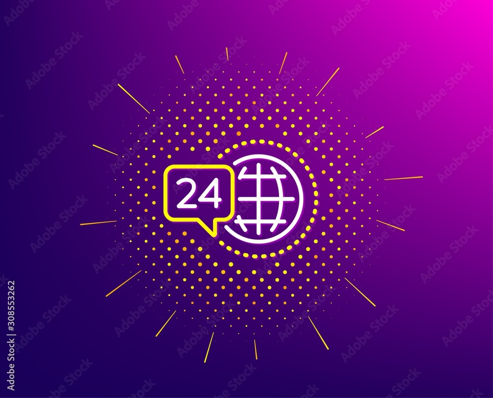 Poster 24 hour service line icon. halftone pattern. call support sign. feedback chat symbol. gradient backg
