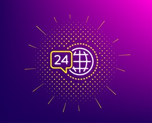 24 hour service line icon. Halftone pattern. Call support sign. Feedback chat symbol. Gradient background. 24h service line icon. Yellow halftone pattern. Vector