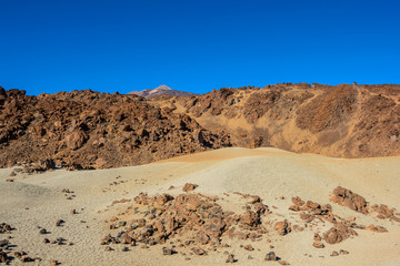 Fototapeta na wymiar moon landscape. desert landscape in Teide National Park, Tenerife Island, Canary Islands, Spain