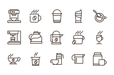 coffee fresh product maker machine and others icon line design