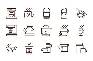 coffee fresh product maker machine and others icon line design