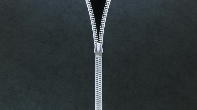Closing and opening zipper on dark soft material. Animation with alpha channel included.