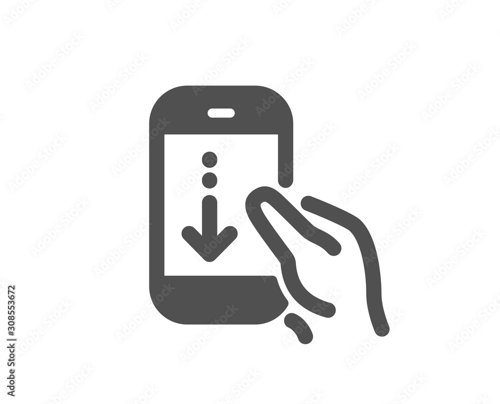 Wall mural scrolling screen sign. scroll down phone icon. swipe page. classic flat style. simple scroll down ic