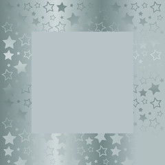 Frame with blank space for text. Border of silver stars. gray background. Vector for Christmas and New Year greeting card, banner, invitation, packaging design, illustration pattern