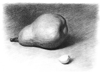 Children 's educational drawing of pears and garlic slices - 308553854
