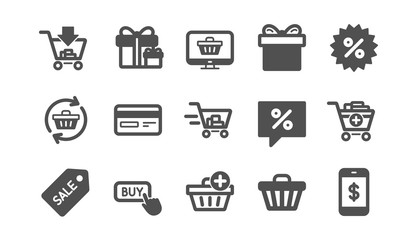Shopping bag icons. Gift, Present and Sale discount. Delivery classic icon set. Quality set. Vector