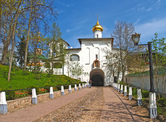 Fototapeta na wymiar Church in the name of St. Nicholas Mirlikian Miracle Worker on the territory of the Pskovo-Pechorsky Monastery. Pskov Region