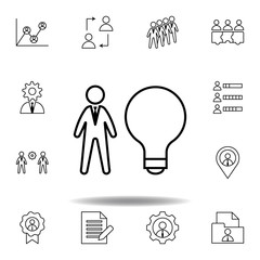 Bulb, idea, worker icon. Set of hr elements. Can be used for web, logo, mobile app, UI, UX