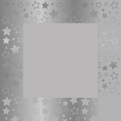 Frame with blank space for text. Border of silver stars. gray background. Vector for Christmas and New Year greeting card, banner, invitation, packaging design, illustration pattern