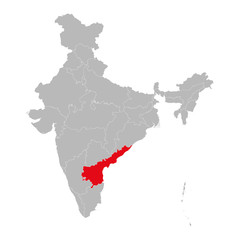 India political map highlighting andhra pradesh vector illustration. Gray background.