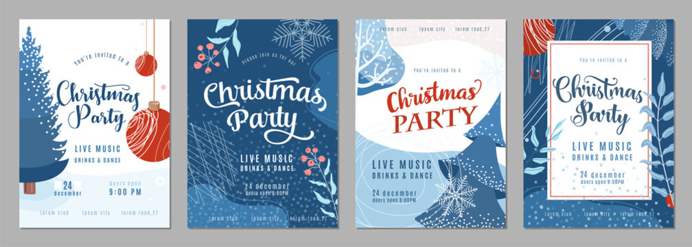 Christmas party invitation poster background in trendy flat style