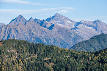 Fototapeta premium Peaceful autumn Alps mountain view. Reiteralm, Steiermark, Austria.
