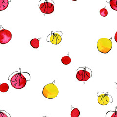 Colorful watercolor Christmas balls seamless pattern. Watercolor painted hand drawn Christmas balls.Can be used as wallpaper, desktop, printing, wrapping, fabric or background for your blog.