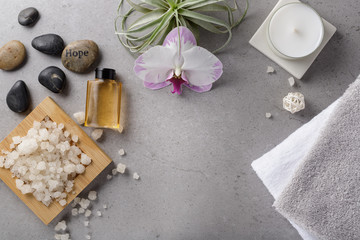 Spa and wellness with dead sea salt. Set for bathing, massage and relaxation.