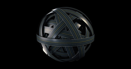 Abstract Highway Sphere, Isolated On The Black Background - 3D Illustration