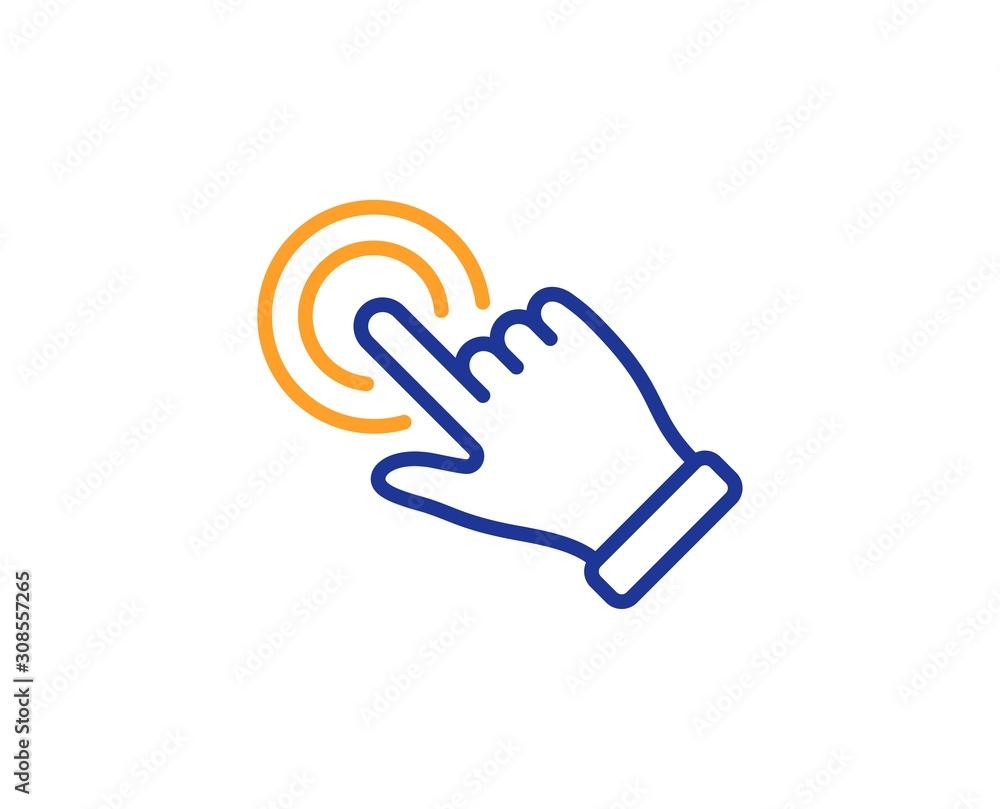 Poster click hand sign. touchscreen gesture line icon. push action symbol. colorful outline concept. blue a