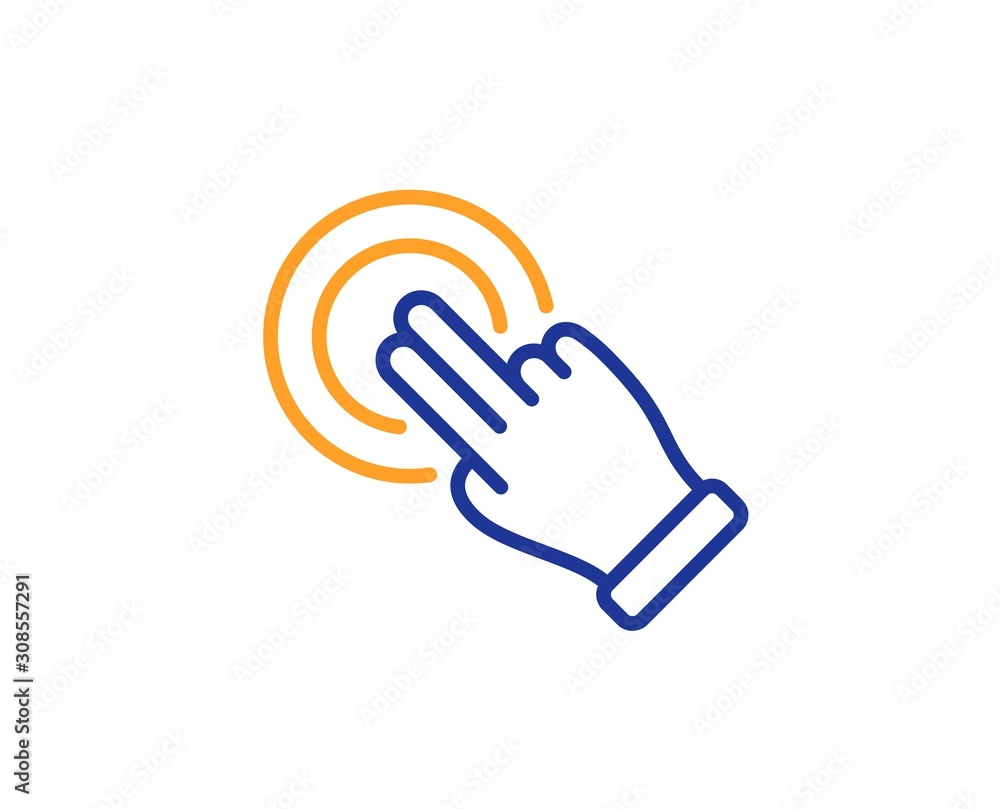 Poster click hand sign. touchscreen gesture line icon. push action symbol. colorful outline concept. blue a
