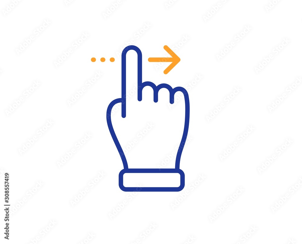 Poster slide right arrow sign. touchscreen gesture line icon. swipe action symbol. colorful outline concept