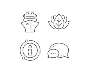Ship line icon. Chat bubble, info sign elements. Watercraft transport sign. Shipping symbol. Linear ship outline icon. Information bubble. Vector