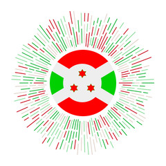 Burundi sign. Country flag with colorful rays. Radiant sunburst with Burundi flag. Vector illustration.