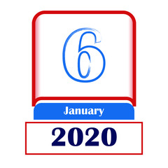 6 January 2020. Vector flat daily calendar. Date, month.