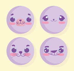 emojis kawaii cartoon animal faces set