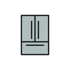 French door refrigerator, 2 doors fridge flat color line icon.