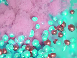 Beautiful background with beads, particles and simulation. 3d illustration, 3d rendering.