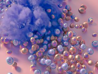 Beautiful background with beads, particles and simulation. 3d illustration, 3d rendering.