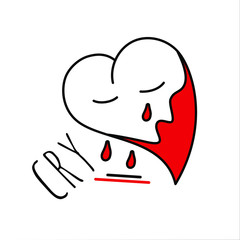 Heart of cries from longing and dislike.Vector image on white background. In the style of Doodle.