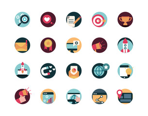 digital marketing advertising media icons set