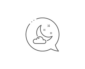 Night weather line icon. Chat bubble design. Moon with cloud sign. Sleep symbol. Outline concept. Thin line night weather icon. Vector
