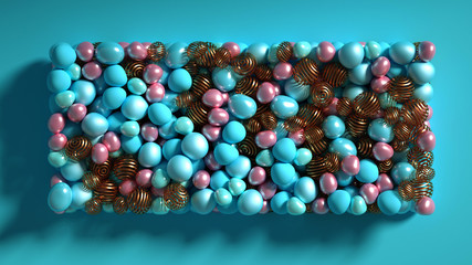 Beautiful background with beads, particles and simulation. 3d illustration, 3d rendering.