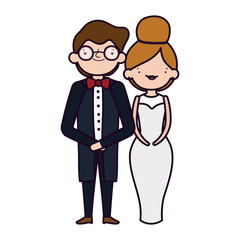 wedding couple, bride and groom in elegant suits cartoon