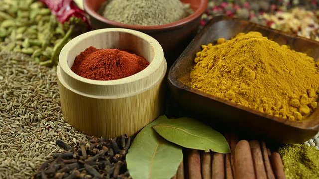 various spices are scattered on the table
