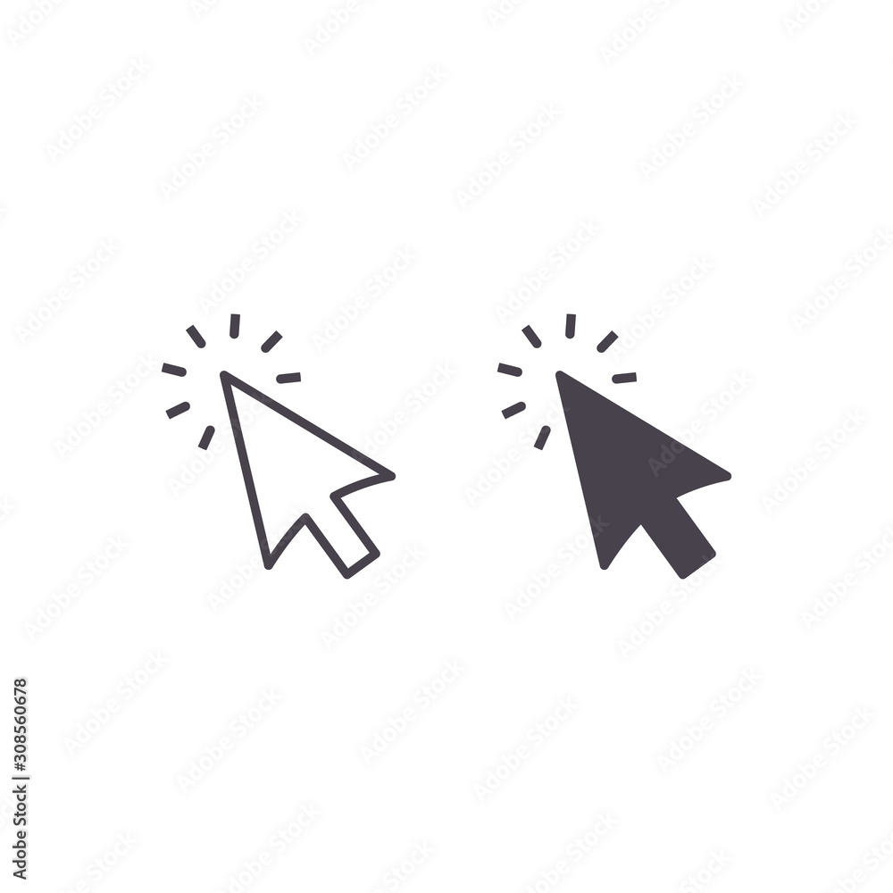 Fototapete Computer mouse click pointer cursor arrow flat vector icon set