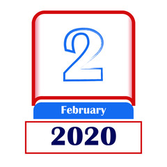 2 February 2020. Vector flat daily calendar. Date, month.