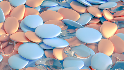 Beautiful background with beads, particles and simulation. 3d illustration, 3d rendering.