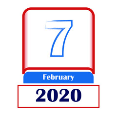 7 February 2020. Vector flat daily calendar. Date, month.