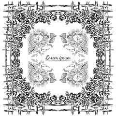 Tropical hand drawn floral frames. Outline set. Jungle foliage illustration. Floral set. Hand drawing. Vector isolated collection. Natural spring wedding card. Summer tropical leaf. Botanical frames