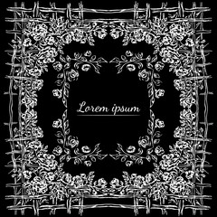 Tropical hand drawn floral frames. Outline set. Jungle foliage illustration. Floral set. Hand drawing. Vector isolated collection. Natural spring wedding card. Summer tropical leaf. Botanical frames