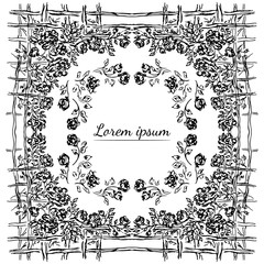 Tropical hand drawn floral frames. Outline set. Jungle foliage illustration. Floral set. Hand drawing. Vector isolated collection. Natural spring wedding card. Summer tropical leaf. Botanical frames