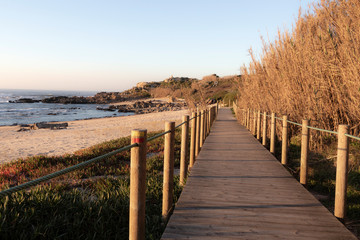 Wood pathway close to beach. Camino de Santiago, Portugal.